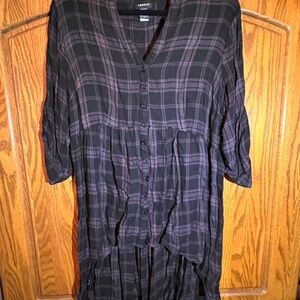 Torrid Black Plaid Button-Up Hi-Lo Top